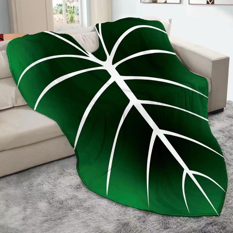 kerscton Leaf Blanket Plant Throw Blankets Soft Plush Flannel Giant Shaped Comfortable Kids or Adults for Couch Bed Sofa Decorative Great Gifts (Green White) 87x63 Inch - Image 1